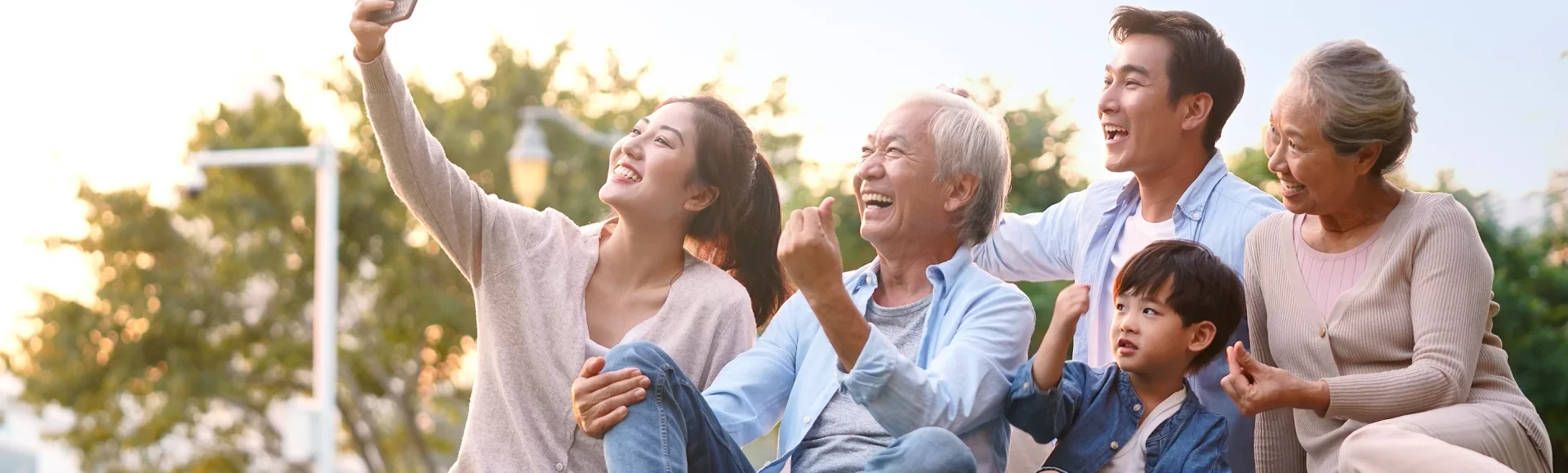 A multi-generational family outdoors